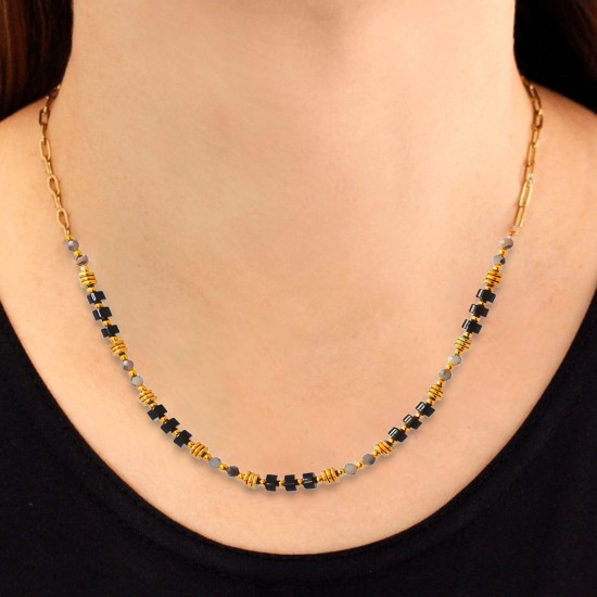 Ожерелье NATURAL STONE AND STEEL BEADS