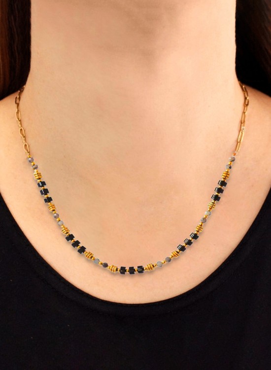 Ожерелье NATURAL STONE AND STEEL BEADS