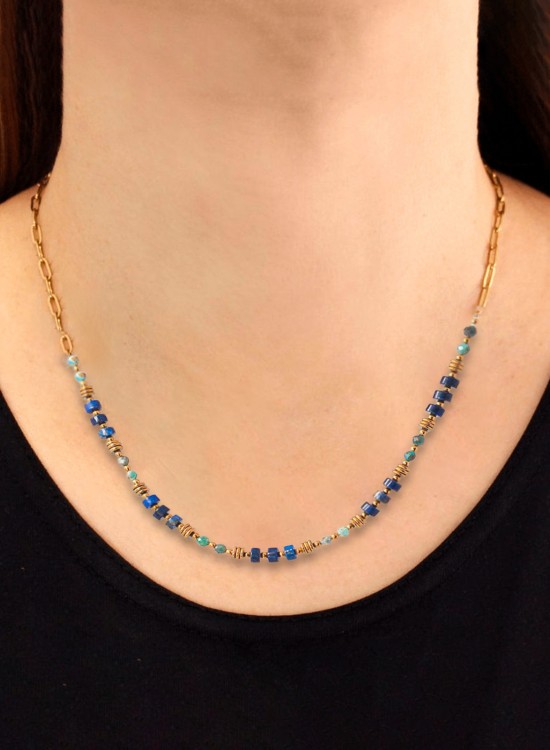 Ожерелье NATURAL STONE AND STEEL BEADS