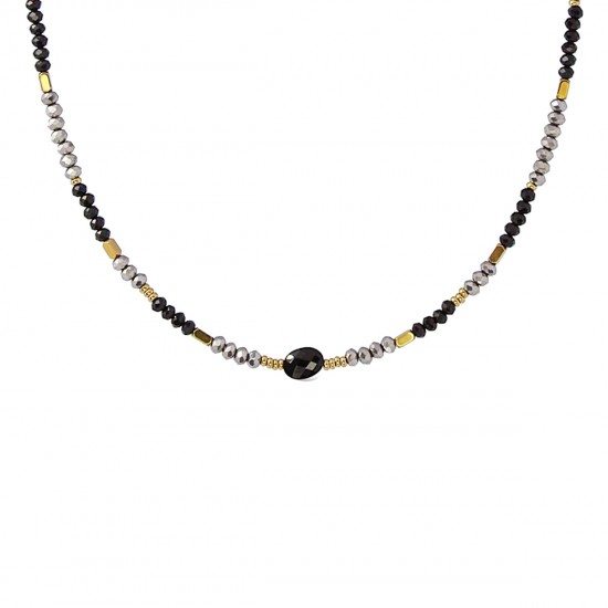 Ожерелье CRYSTAL BEADS AND A NATURAL STONE IN THE MIDDLE