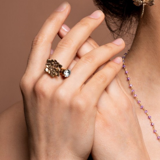 Кольцо Водяная лилия и кристалл