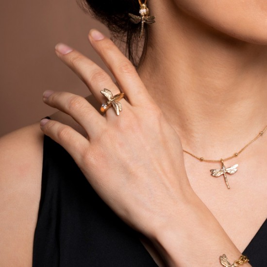 Кольцо Стрекоза и маленький кристалл